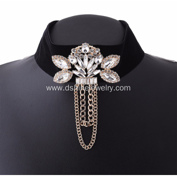 Wide Black Velvet Choker Gothic Rhinestone Necklace Jewelry